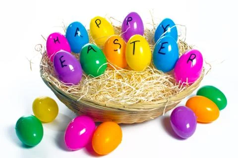 Basket of plastic easter eggs Stock Photos