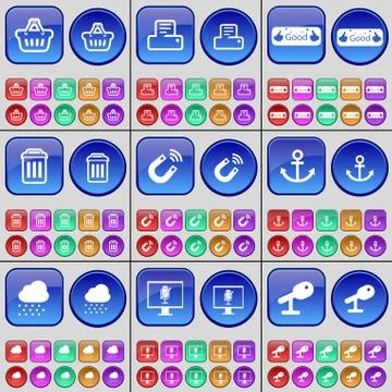 Basket, Printer, Like, Trash can, Magnet, Anchor, Cloud, Monitor, Microphone. A Stock Illustration