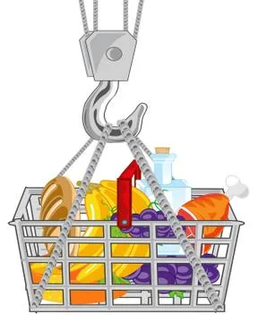 Basket with product on hook from tap Ilustración de archivo