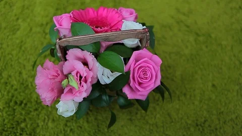 Basket rose flower wool background Stock Footage 116796469