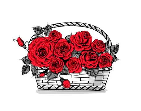 Basket with roses Stock Illustration