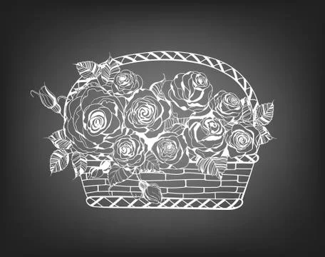 Basket with roses Stock Illustration
