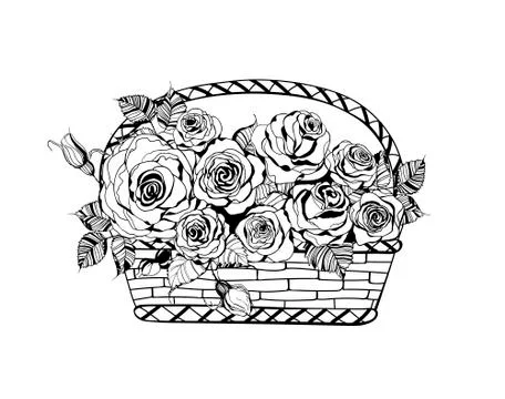 Basket with roses Stock Illustration