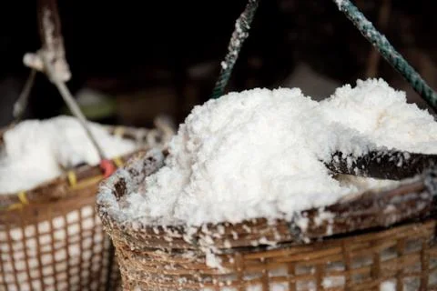 Basket salt with texture. Stock Photos