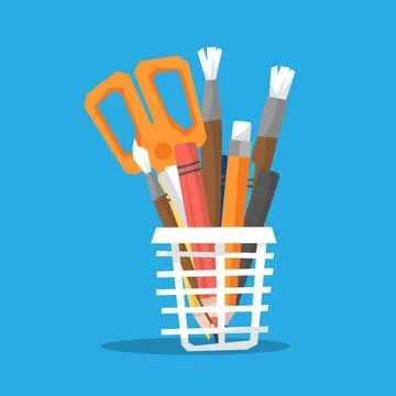 Basket with school accessories Stock Illustration