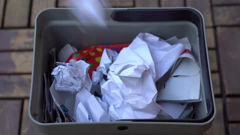 Basket for the separate collection of paper - paper balls thrown into the trash Video stock 149496475