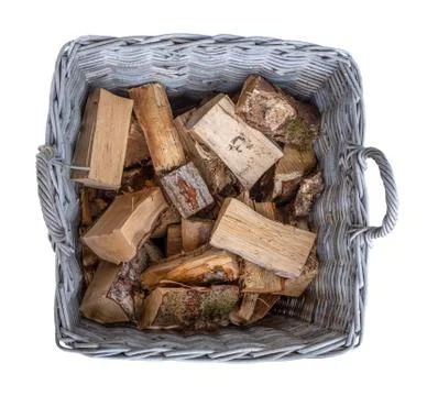 Basket Of Split Fire Wood 스톡 사진