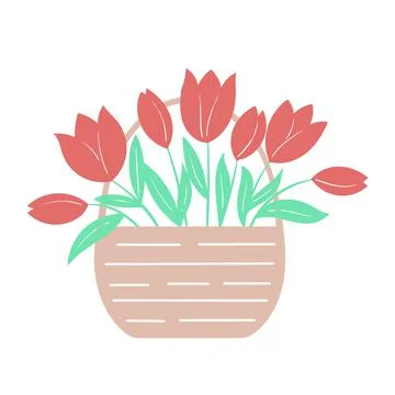 Basket with spring flowers isolated vector illustration Illustrazione stock