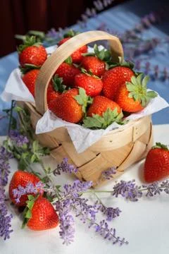 Basket with Strawberries Stock Photos