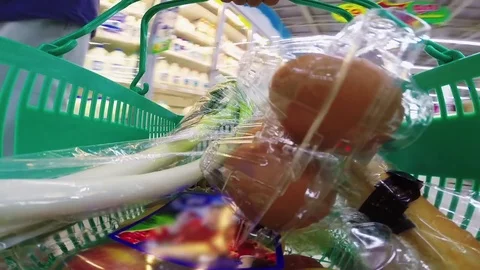 Basket in a supermarket Stock Footage 75569492