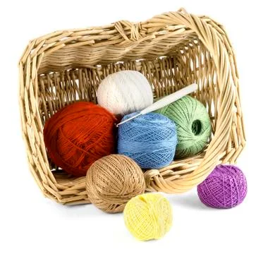 Basket with thread and yarn Stock Photos