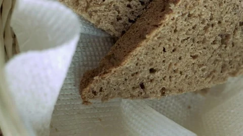 Basket with three pieces of bread Stock Footage 91149697