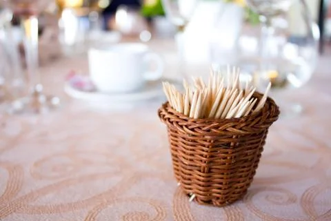 Basket with toothpicks Stock Photos