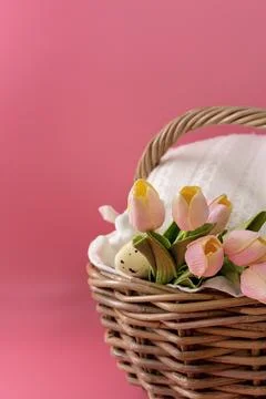 Basket with tulips Stock Photos