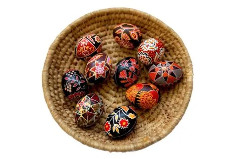 Basket of Ukrainian Easter Eggs Stock Photos