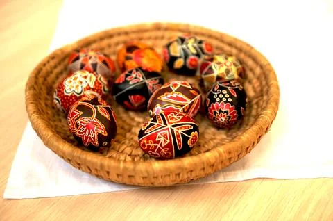 Basket of Ukrainian Easter Eggs Stock Photos
