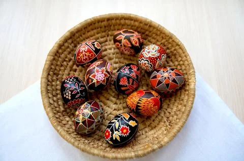 Basket of Ukrainian Easter Eggs Stock Photos