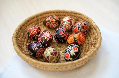 Basket of Ukrainian Easter Eggs Stock Photos