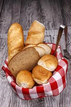 Basket of various breads. Stock Photos
