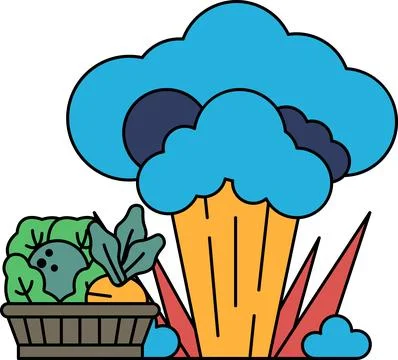 A basket of vegetables is shown next to a cloud Stock Illustration