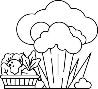 A basket of vegetables is shown next to a cloud Stock Illustration