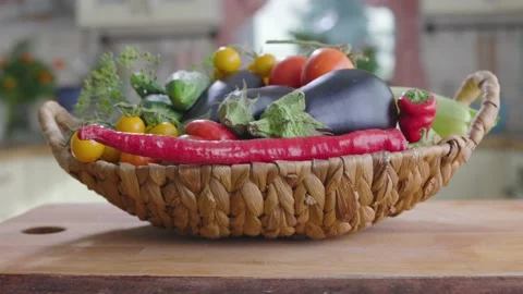Basket Of Vegetables Is On the Table In Kitchen Stock Footage 157993900