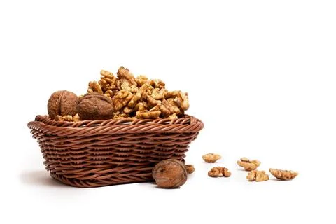 Basket of walnuts Stock Photos