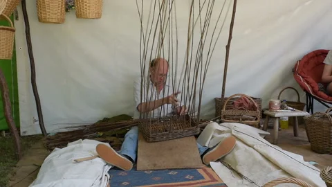 Basket weaver at work Stock Footage 135732484