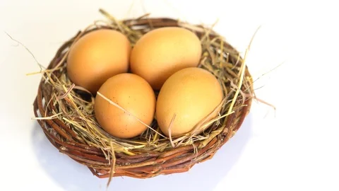 Basket Of White Chicken Eggs Stock Footage 91462071