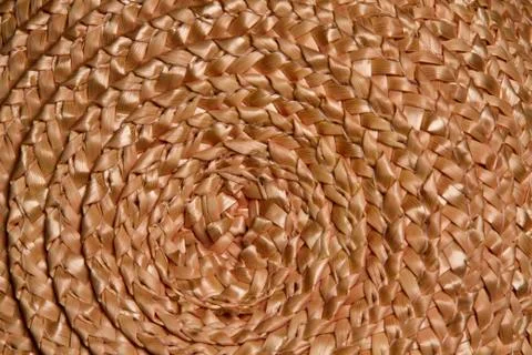 Basket wicker braid weave texture, Circle straw reed macro background Stock Photos