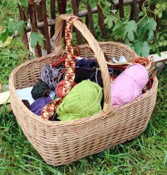 Basket with yarn Stock Photos