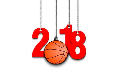 Basketball  and 2018 hanging on strings Stock Illustration