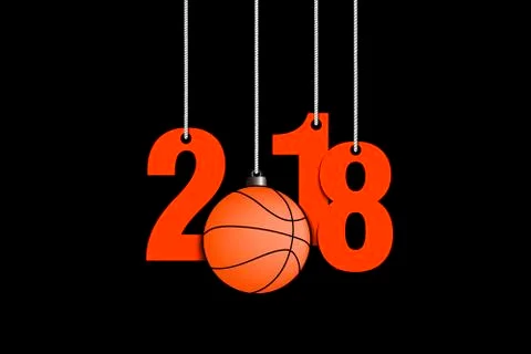 Basketball  and 2018 hanging on strings Stock Illustration