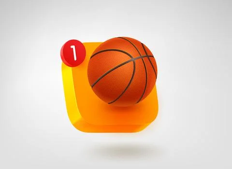 Basketball app button. 3d vector mobile application icon Illustrazione stock