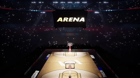 Basketball Arena with people crowds 3d render 4k video Video stock 196141153