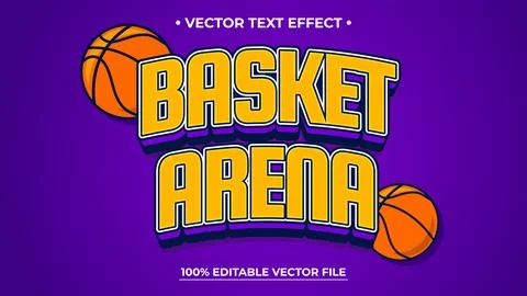 Basketball Arena Vector Text Effect with Balls on Purple Background Stock Illustration