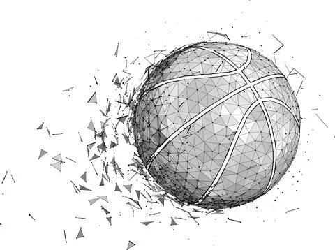 Basketball ball consisting of 3D triangles, lines, points and links. Vector Stock Illustration