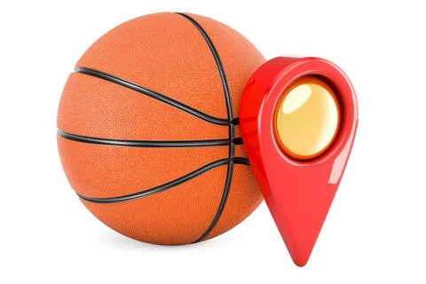 Basketball ball with map pointer, 3D rendering Stock Illustration