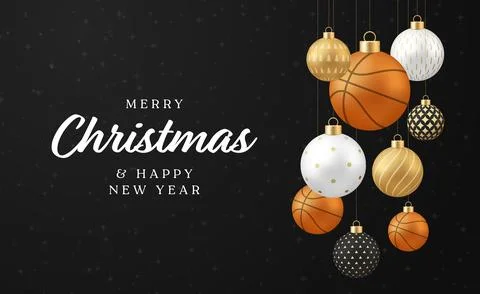 Basketball ball Modern Vector Christmas and New Year Greeting Card Featurin.. Stock Illustration