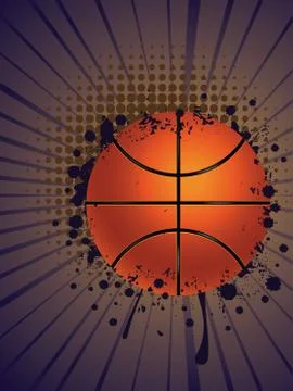 Basketball Ball on Rays Background 스톡 일러스트
