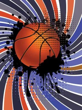 Basketball Ball on Rays Background 스톡 일러스트