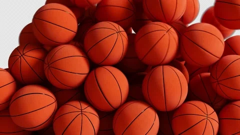 Basketball Balls Falling and Collapsing Transition Animation with Alpha Channel. Stock Footage 314006699