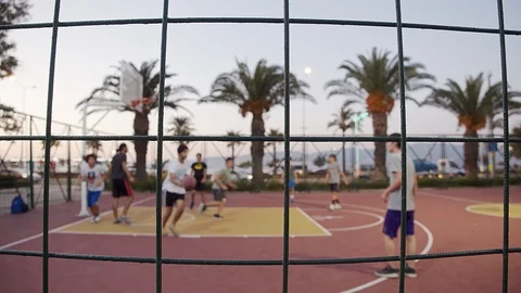 Basketball Behind The Wire Stock Footage 113884698