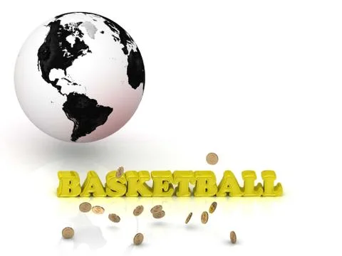 BASKETBALL - bright color letters, black and white Earth on a white backgroun Stock Illustration