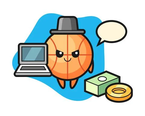 Basketball cartoon as a hacker Stock Illustration