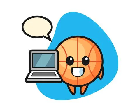 Basketball cartoon with a laptop Stock Illustration
