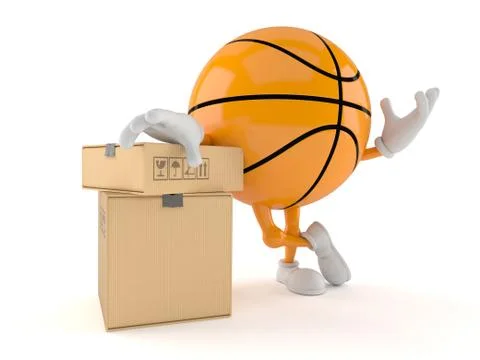 Basketball character with stack of boxes Stock Illustration