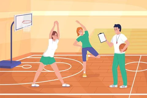 Basketball class flat color vector illustration Stock Illustration