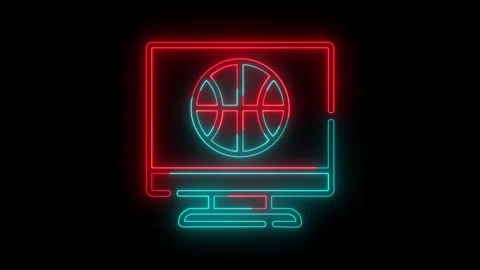 Basketball on computer screen neon sign motion Stock Footage 321752117