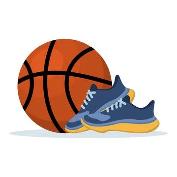 Basketball elements composition with ball and sports shoes Stock Illustration